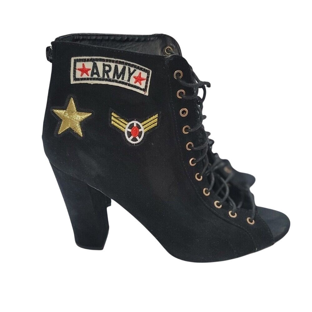Bamboo Encounter-66S Black Army Ankle Boots 11 Open Toe Y2K Combat Moto‎ Grunge